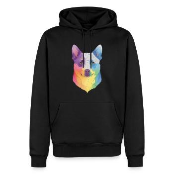 Lächelnder Australischer Rinderhund Blumen - Männer Premium Bio Hoodie - Schwarz - Vorne - Nico (187cm)