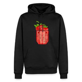 Sommerfrucht Obst Geschenk Brusttasche Erdbeere - Männer Premium Bio Hoodie - Schwarz - Vorne - Nico (187cm)