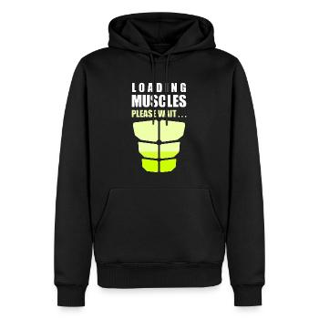 Loading muscles please wait - Men’s Premium Organic Hoodie - black - Front - Nico (187cm)