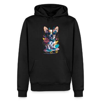 Illustration eines Hundes auf einem Skateboard - Männer Premium Bio Hoodie - Schwarz - Vorne - Nico (187cm)