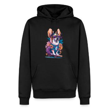 Illustration eines Hundes auf einem Skateboard - Männer Premium Bio Hoodie - Schwarz - Vorne - Nico (187cm)