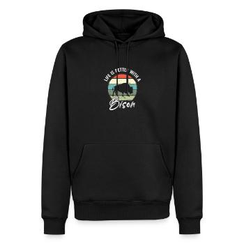 Bison Retro Stiere Büffellove Spruch - Männer Premium Bio Hoodie - Schwarz - Vorne - Nico (187cm)
