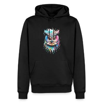 eule,graffiti,malerei,bunt, Aquarell - Männer Premium Bio Hoodie - Schwarz - Vorne - Nico (187cm)