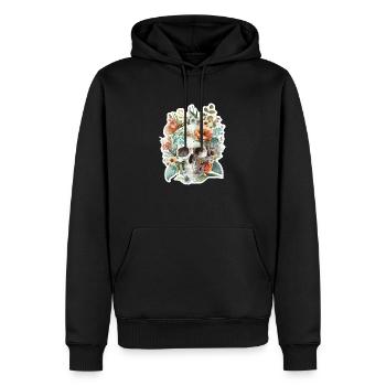 Human Skull & Flowers 10 - Men’s Premium Organic Hoodie - black - Front - Nico (187cm)