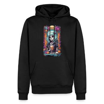 Gothic Girl Pumpkin Spice Latte Fall Design - Men’s Premium Organic Hoodie - black - Front - Nico (187cm)