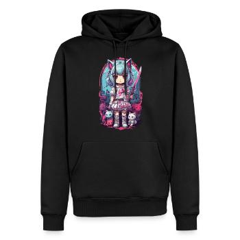 Kawaii Samurai Katzenmädchen Anime Otaku Design - Männer Premium Bio Hoodie - Schwarz - Vorne - Nico (187cm)
