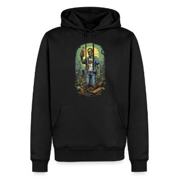 Lustiges Halloween Zombie Bier Retro Party Design - Männer Premium Bio Hoodie - Schwarz - Vorne - Nico (187cm)