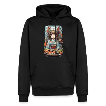 Maître sushi Kawaii Anime avec des oreilles de chat - Sweat à capuche Premium bio Homme - noir - Devant - Nico (187cm)