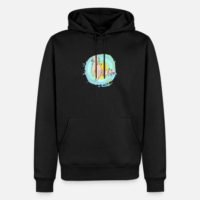 mains fleuries sans texte - Sweat à capuche Premium bio Homme - noir