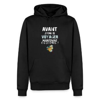 Avant j'aimais voyager maintenant c'est pire ! - Sweat à capuche Premium bio Homme - noir - Devant - Nico (187cm)