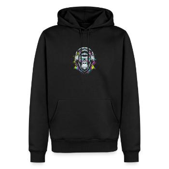 Monkey with DJ headphones and sunglasses - Men’s Premium Organic Hoodie - black - Front - Nico (187cm)