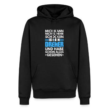 Nicht schockbarer Dreher - Männer Premium Bio Hoodie - Schwarz - Vorne - Nico (187cm)