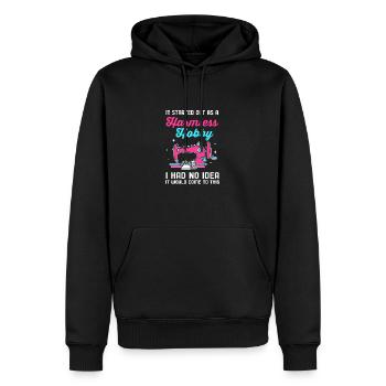 Couturière à la machine à coudre - Sweat à capuche Premium bio Homme - noir - Devant - Nico (187cm)
