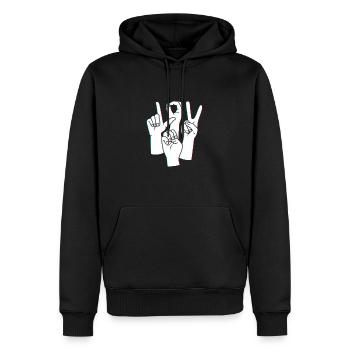 Langue des signes ASL sourd - Sweat à capuche Premium bio Homme - noir - Devant - Nico (187cm)