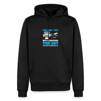 Contrôleur aérien - Sweat à capuche Premium bio Homme - noir - Devant - Nico (187cm)