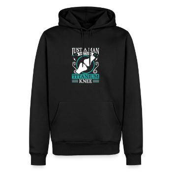 Artificial Titanium Knee, Arhtrose Physiotherapist - Men’s Premium Organic Hoodie - black - Front - Nico (187cm)