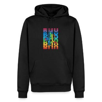 Tenue de vélo vintage, vélo urbain freestyle BMX - Sweat à capuche Premium bio Homme - noir - Devant - Nico (187cm)