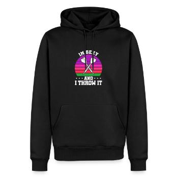 Club de sport de fléchettes, jeu de fléchettes, fléchettes de sport Pfeil - Sweat à capuche Premium bio Homme - noir - Devant - Nico (187cm)