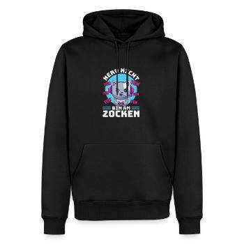 Gaming, Zocken, Videospiel, Grumpy Katze Gamer - Männer Premium Bio Hoodie - Schwarz - Vorne - Nico (187cm)