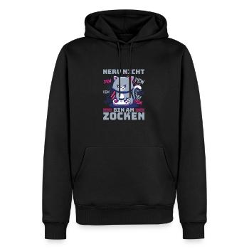 Gaming, Zocken, Videospiel, Grumpy Katze Gamer - Männer Premium Bio Hoodie - Schwarz - Vorne - Nico (187cm)