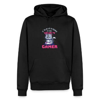 Gaming, Zocken, Videospiel, Grumpy Katze Gamer - Männer Premium Bio Hoodie - Schwarz - Vorne - Nico (187cm)