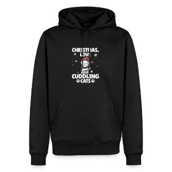 Chat, Câlin, Amour Animal, Noël, Amour Chats, - Sweat à capuche Premium bio Homme - noir - Devant - Nico (187cm)