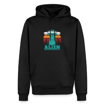 Alien, OVNI, UAP, Espace, Objet volant de l’espace - Sweat à capuche Premium bio Homme - noir - Devant - Nico (187cm)