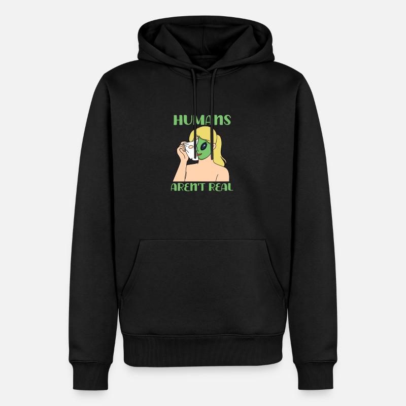 "Humans Aren't Real", lustiges Comic, Space Alien - Männer Premium Bio Hoodie - Schwarz