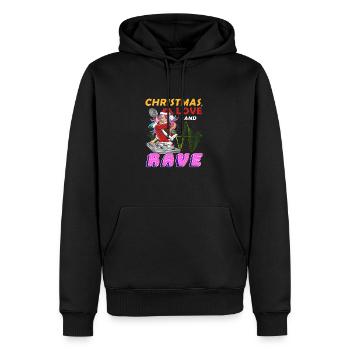Weihnachten Disco, Rave, Techno, House, Goa, Party - Männer Premium Bio Hoodie - Schwarz - Vorne - Nico (187cm)