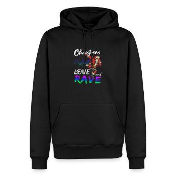 Weihnachten Disco, Rave, Techno, House, Goa, Party - Männer Premium Bio Hoodie - Schwarz - Vorne - Nico (187cm)