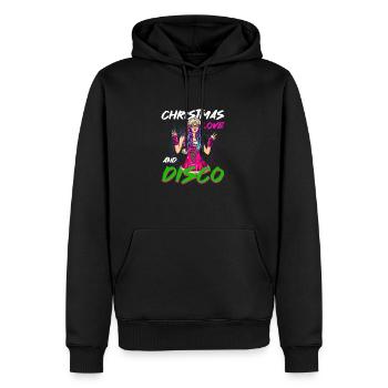 Christmas Disco, Rave, Techno, House, Goa, Party - Men’s Premium Organic Hoodie - black - Front - Nico (187cm)