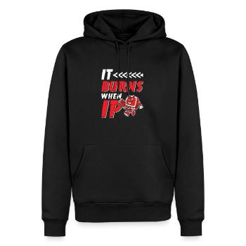 Funny saying "It Burns when I Pee"! - Men’s Premium Organic Hoodie - black - Front - Nico (187cm)
