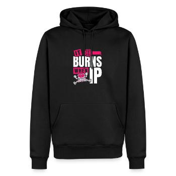 Funny saying "It Burns when I Pee"! - Men’s Premium Organic Hoodie - black - Front - Nico (187cm)