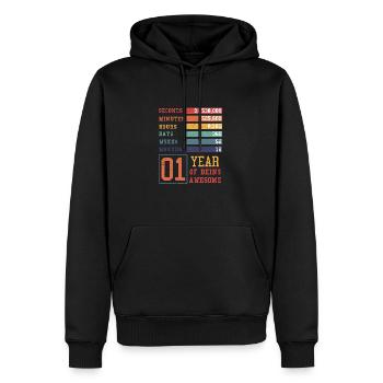Tenue d’anniversaire pour 1 an ! 1er anniversaire - Sweat à capuche Premium bio Homme - noir - Devant - Nico (187cm)