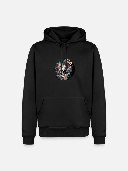 Human Skull & Flowers 35 - Men’s Premium Organic Hoodie - black