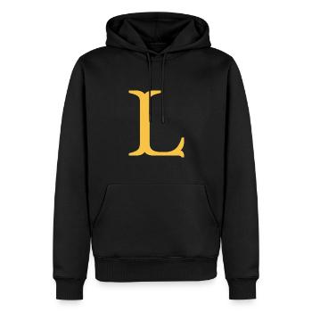 L - Men’s Premium Organic Hoodie - black - Front - Nico (187cm)