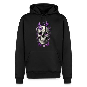 Skull mit lila Schmetterlingen Urban Style Vintage - Männer Premium Bio Hoodie - Schwarz - Vorne - Nico (187cm)