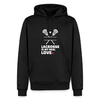 Ich Liebe Lacrosse - Männer Premium Bio Hoodie - Schwarz - Vorne - Nico (187cm)
