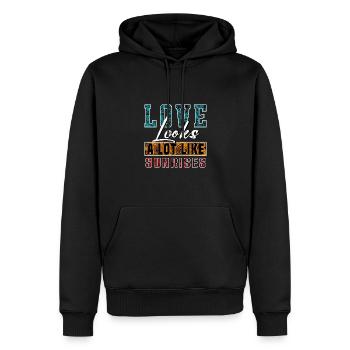 Liebe sieht Sonnenaufgängen sehr ähnlich - Männer Premium Bio Hoodie - Schwarz - Vorne - Nico (187cm)