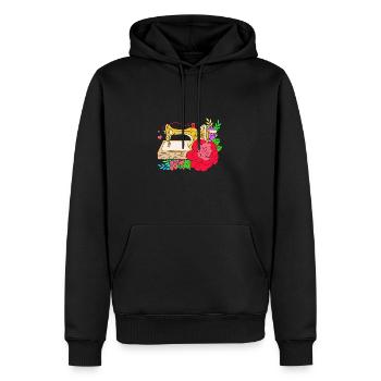 Couturière à la machine à coudre - Sweat à capuche Premium bio Homme - noir - Devant - Nico (187cm)