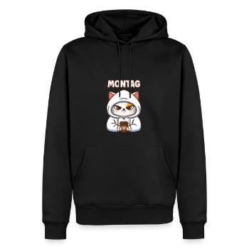 Montag ! Kaffee und Katzen Spruch Montag - Männer Premium Bio Hoodie - Schwarz - Vorne - Nico (187cm)