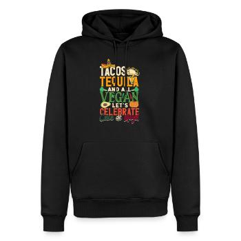 Tacos Tequila et tous végétaliens Célébrons Cinco - Sweat à capuche Premium bio Homme - noir - Devant - Nico (187cm)