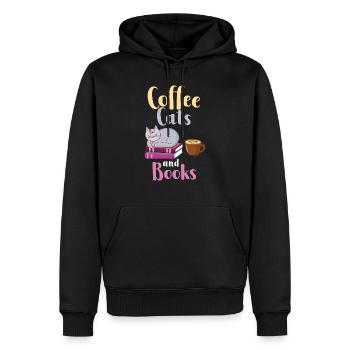 Kaffee-Katzen-Bücher - Männer Premium Bio Hoodie - Schwarz - Vorne - Nico (187cm)