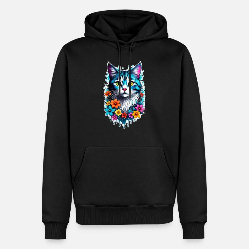 chat et fleur - Sweat à capuche Premium bio Homme - noir