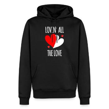 loving all the love - Men’s Premium Organic Hoodie - black - Front - Nico (187cm)