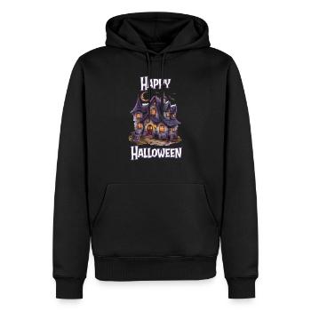 Halloween – Happy Halloween gruseliges Geisterhaus - Männer Premium Bio Hoodie - Schwarz - Vorne - Nico (187cm)
