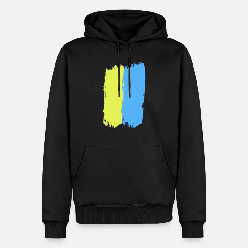 Gelbblauer Strich durch die Mitte - Männer Premium Bio Hoodie - Schwarz