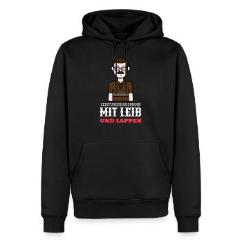 Leistungshausmann Mit Leib und Lappen - Männer Premium Bio Hoodie - Schwarz - Vorne - Nico (187cm)