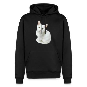 Chat blanc - Sweat à capuche Premium bio Homme - noir - Devant - Nico (187cm)