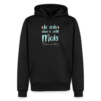 Je suis peut être petit mais maman me tient - Sweat à capuche Premium bio Homme - noir - Devant - Nico (187cm)